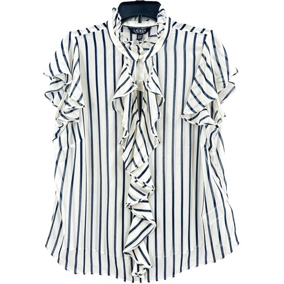 LAUREN Ralph Lauren Striped Ruffle-Trim Chiffon Blouse - Picture 5 of 10